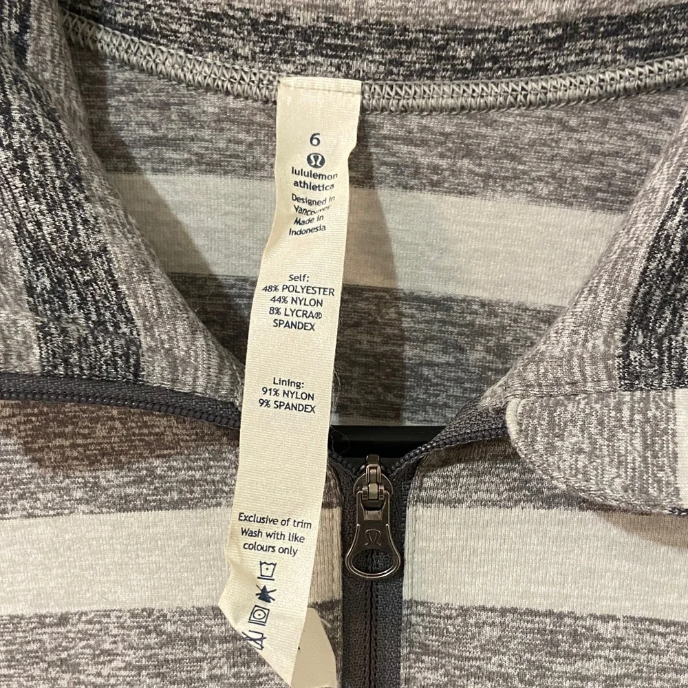Lululemon quarter zip pull over size 6 dark / light gray stripe - Picture 3 of 13